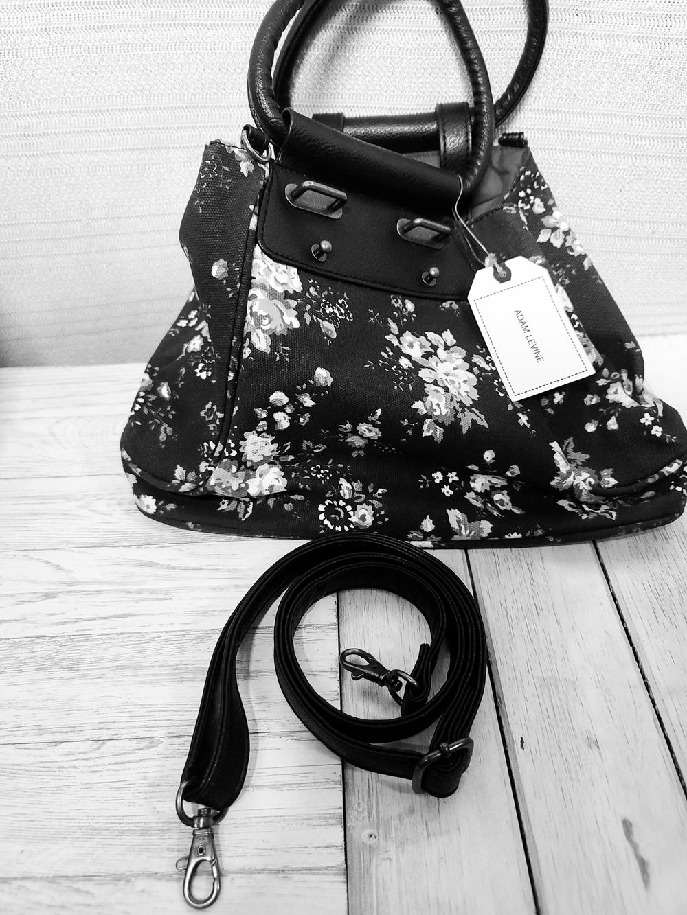 Adam Levine Collection Black Floral Tote with Pink Roses - Picture 11 of 16